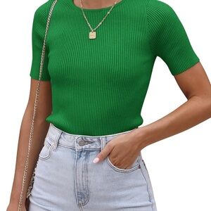 Green Ribbed Knit Top NWT large